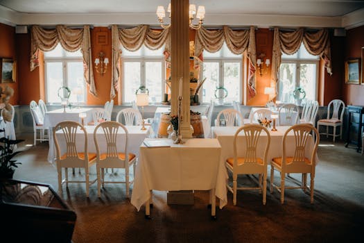restaurant interior showing different table setups
